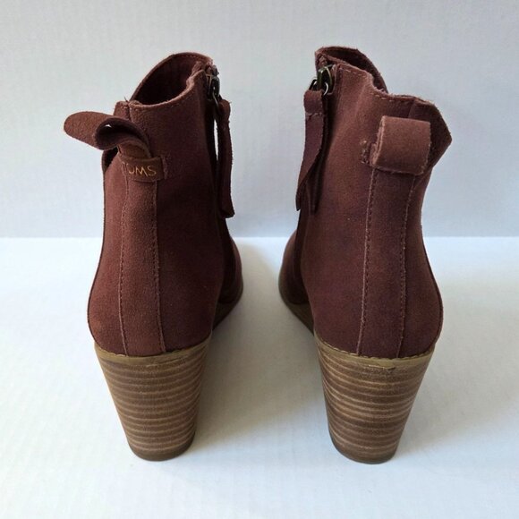 Toms Boots Womens 9 Sutton Chestnut Brown Suede Wedge Comfort Ankle Booties - Picture 6 of 8
